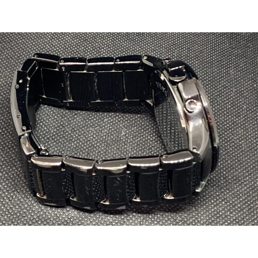 Fossil FS4344 Unisex Watch Diamond Analog Stainless Steel Black Bracelet O675